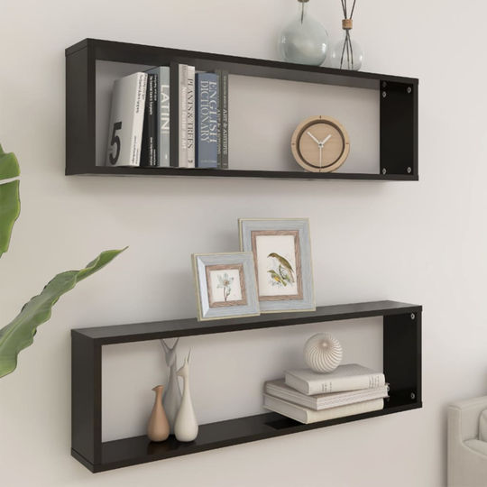 vidaXL Kuutioseinähyllyt 2 kpl korkeak. musta 100x15x30 cm lastulevy