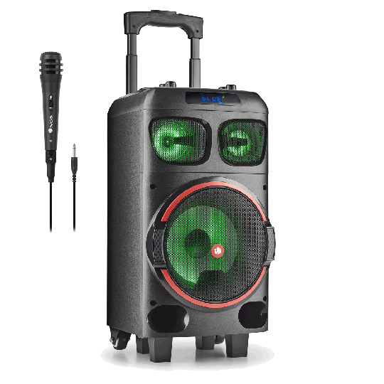 Kannettava Langaton Party-kaiutin RGB-valoilla.120 W:n Huipputeho (8” X 1 Woofer + 3” X 2 Tw