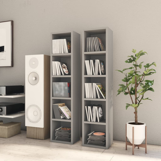 vidaXL CD-hyllyt 2 kpl harmaa 21x16x93,5 cm lastulevy