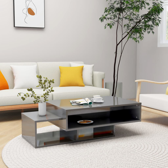 vidaXL Sohvapöytä korkeakiilto harmaa 105x55x32 cm lastulevy