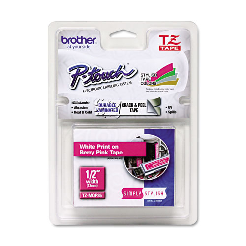 BROTHER TZEMQP35 12 WHITE ON PINK MATT
