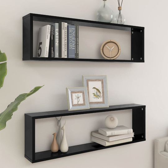 vidaXL Kuutioseinähyllyt 2 kpl musta 100x15x30 cm lastulevy