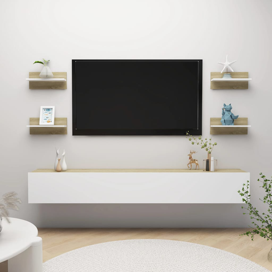 vidaXL Seinähyllyt 4 kpl valkoinen ja Sonoma-tammi 40x11,5x18 cm