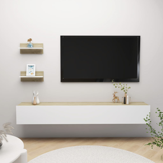 vidaXL Seinähyllyt 2 kpl valkoinen ja Sonoma-tammi 40x11,5x18 cm