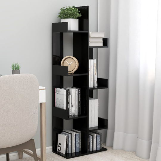 vidaXL Kirjahylly korkeakiilto musta 48x25,5x140 cm lastulevy