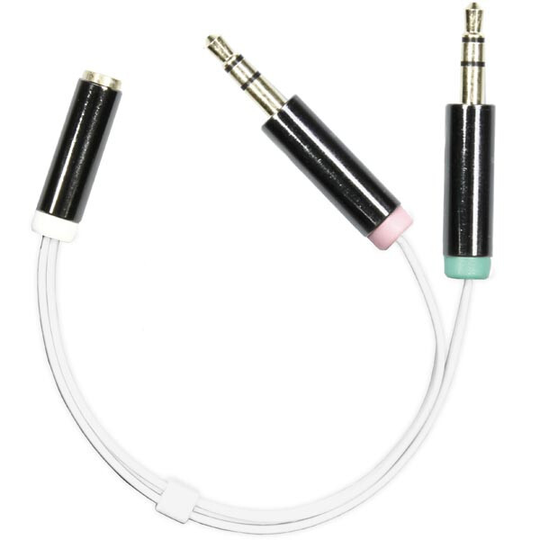 Äänisovitin, 3,5mm Mikrofoni Uros Ja 3,5mm Stereo Uros - 3,5mm Naaras, 4-pin, 0,1 M, Valkoinen