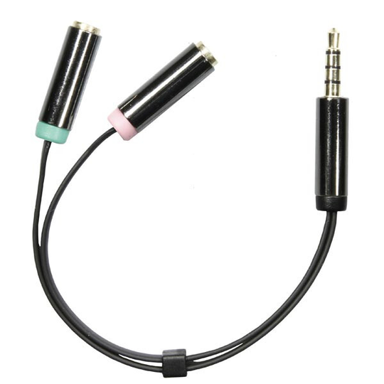 Äänisovitin 3,5mm Uros - 3,5mm Mikrofoni Naaras Ja 3,5mm Stereo Naaras , 4-pin, 0,1m, Musta