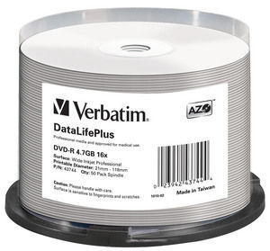 DVD-R 16x, 4.7GB/120min, 50-pack Spindel, Non ID, Inkjet