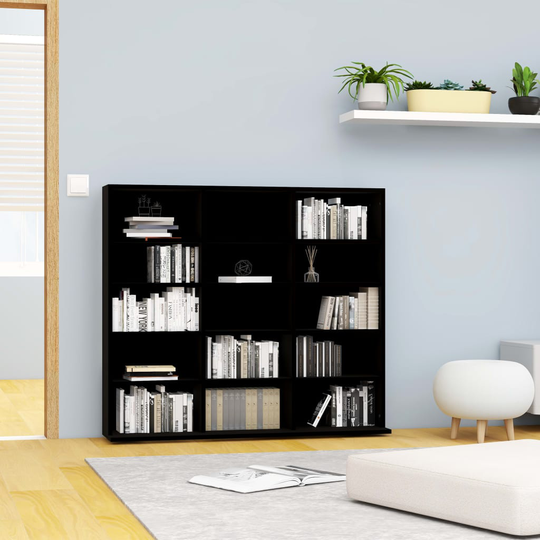 vidaXL CD-hylly musta 102x23x89,5 cm lastulevy