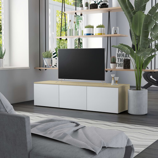 vidaXL TV-taso valkoinen ja Sonoma-tammi 120x34x30 cm lastulevy