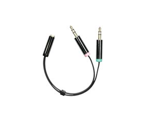Äänisovitin, 3,5mm Mikrofoni Uros Ja 3,5mm Stereo Uros - 3,5mm Naaras, 4-pin, 0,1m, Musta