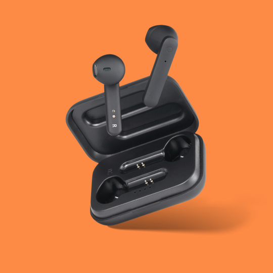 Täyslangattomat Nappikuulokkeet, Semi-in-ear, Latauskotelo, BT 5, Mattamusta