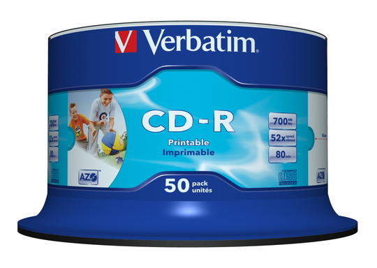 CD-R, 52x, 700 MB/80 Min, 50-pack, Spindel, AZO, Printable