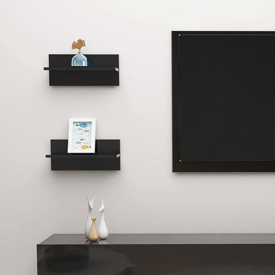 vidaXL Seinähyllyt 2 kpl korkeakiilto musta 40x11,5x18 cm