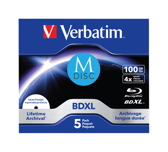 M-Disc BDXL, 4x, 100GB, Scratchguard Surface, 5-pack Jewel Case