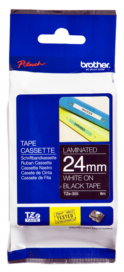 BROTHER TZE355 24 WHITE ON BLACK