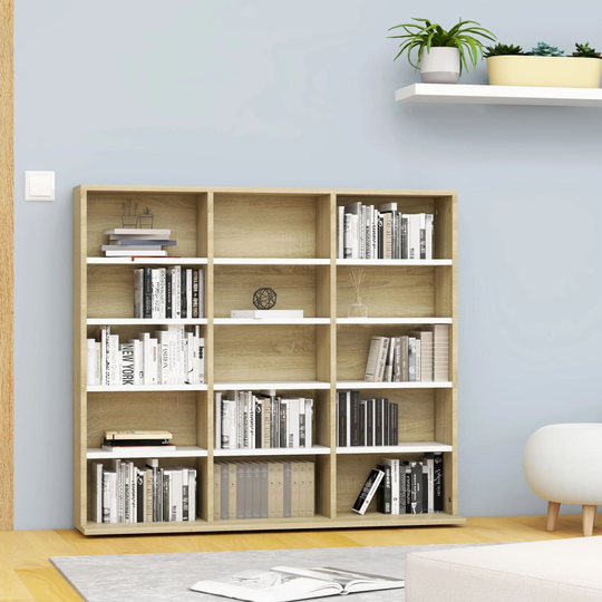 vidaXL CD-hylly valkoinen ja Sonoma-tammi 102x23x89,5 cm lastulevy