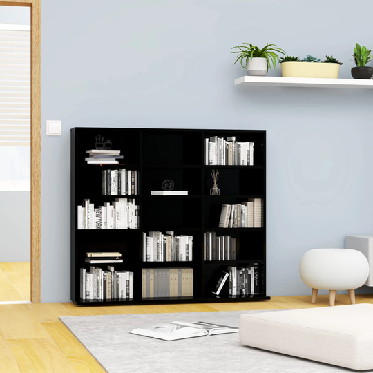 vidaXL CD-hylly korkeakiilto musta 102x23x89,5 cm lastulevy