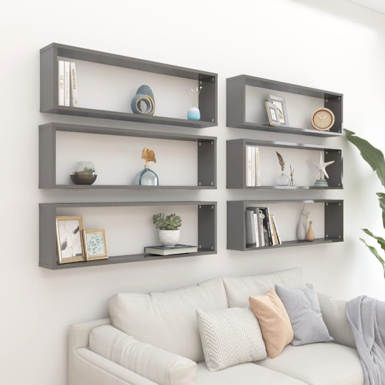 vidaXL Kuutioseinähyllyt 6 kpl korkeak. harmaa 100x15x30 cm lastulevy