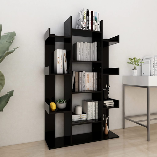 vidaXL Kirjahylly korkeakiilto musta 86x25,5x140 cm lastulevy