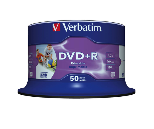 DVD+R, 16x, 4.7 GB/120 Min, 50-pack Spindel, AZO, Printable