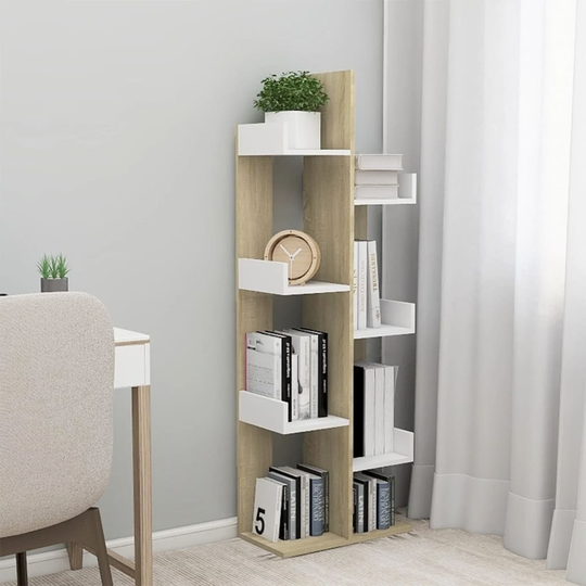 vidaXL Kirjahylly valkoinen ja Sonoma-tammi 48x25,5x140 cm lastulevy