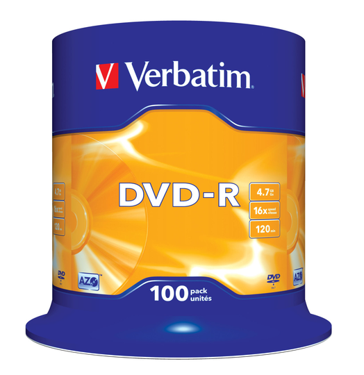 DVD-R, 16x, 4.7 GB/120 Min, 100-pack Spindel, AZO